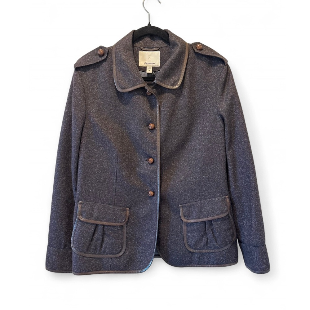 Faconnable Women’s Wool Dark Brown Heathered Utility Jacket Coat